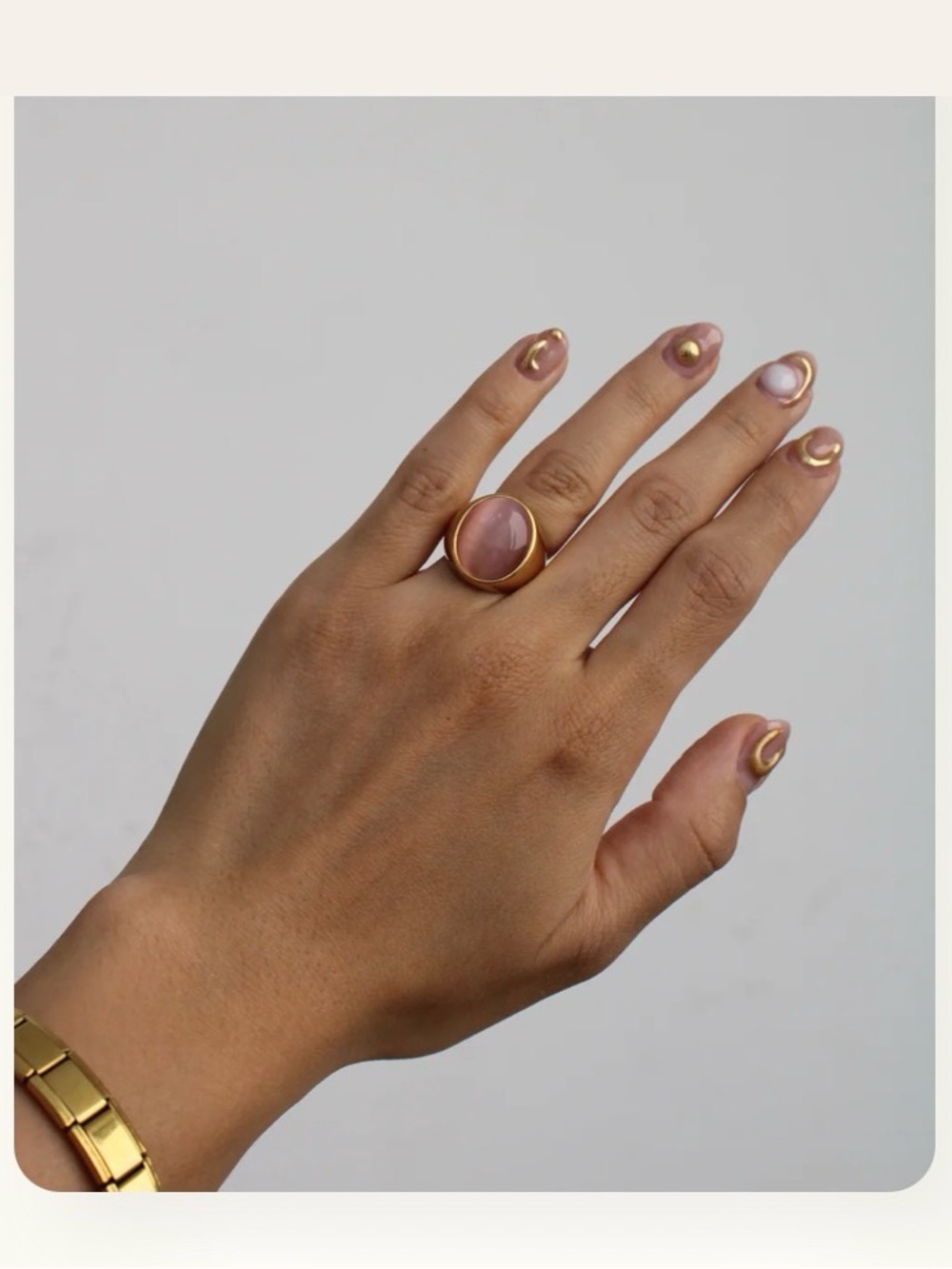 14k Gold Plated Ring with Pink Cat’s Eye Stone Centrepiece. New. - Picture 5 of 8